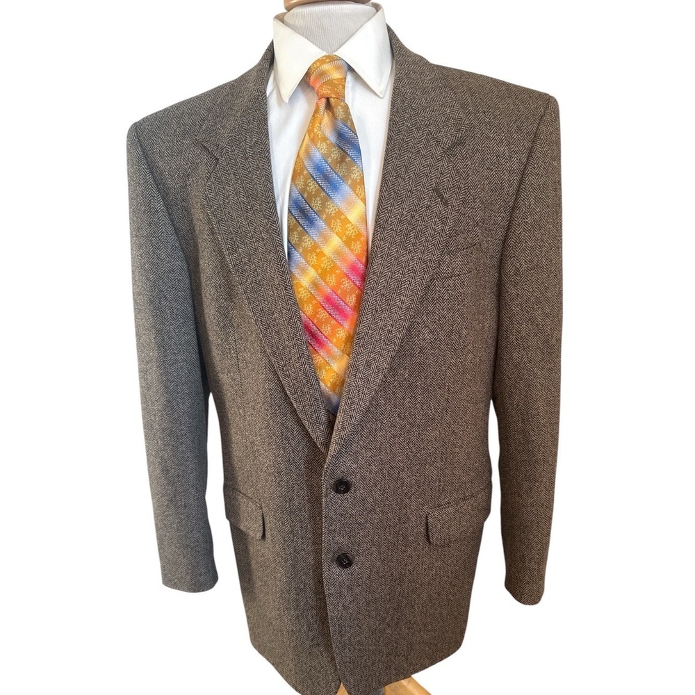 VTG Cricketeer Tweed Blazer Sz 44L Herringbone Wool Cashmere Sport Coat Jacket